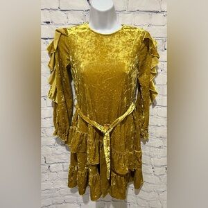 Elisa Made In Italy Gold Velvet Velour Long Sleeve Belted Dress Size XL